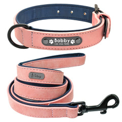 Leather Dog Collar Leash Set Personalized Customized Dogs Collars 2 Layer Leather Dog Leash For Small Medium Large Dogs Pitbull - Wowza