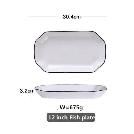 White With Black Edge Dinner Plate Ceramic Kitchen Tray Food Dishes Rice Salad Noodles Bowl Soup Kitchen Cook Tool 1pcs Sale - Wowza