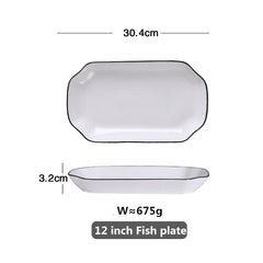 White With Black Edge Dinner Plate Ceramic Kitchen Tray Food Dishes Rice Salad Noodles Bowl Soup Kitchen Cook Tool 1pcs Sale - Wowza