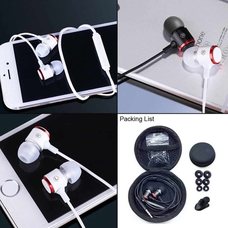 Stereo Bass Headphone In-Ear 3.5MM Wired Earphones Metal HIFI Earpiece with MIC for Xiaomi Samsung Huawei Phones