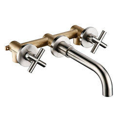 Taps Top Fashion New Arrival Wall Sink Basin Mixer Tap Set Bathroom Spout Faucet With Double Lever In Matt Black/Polished Gold