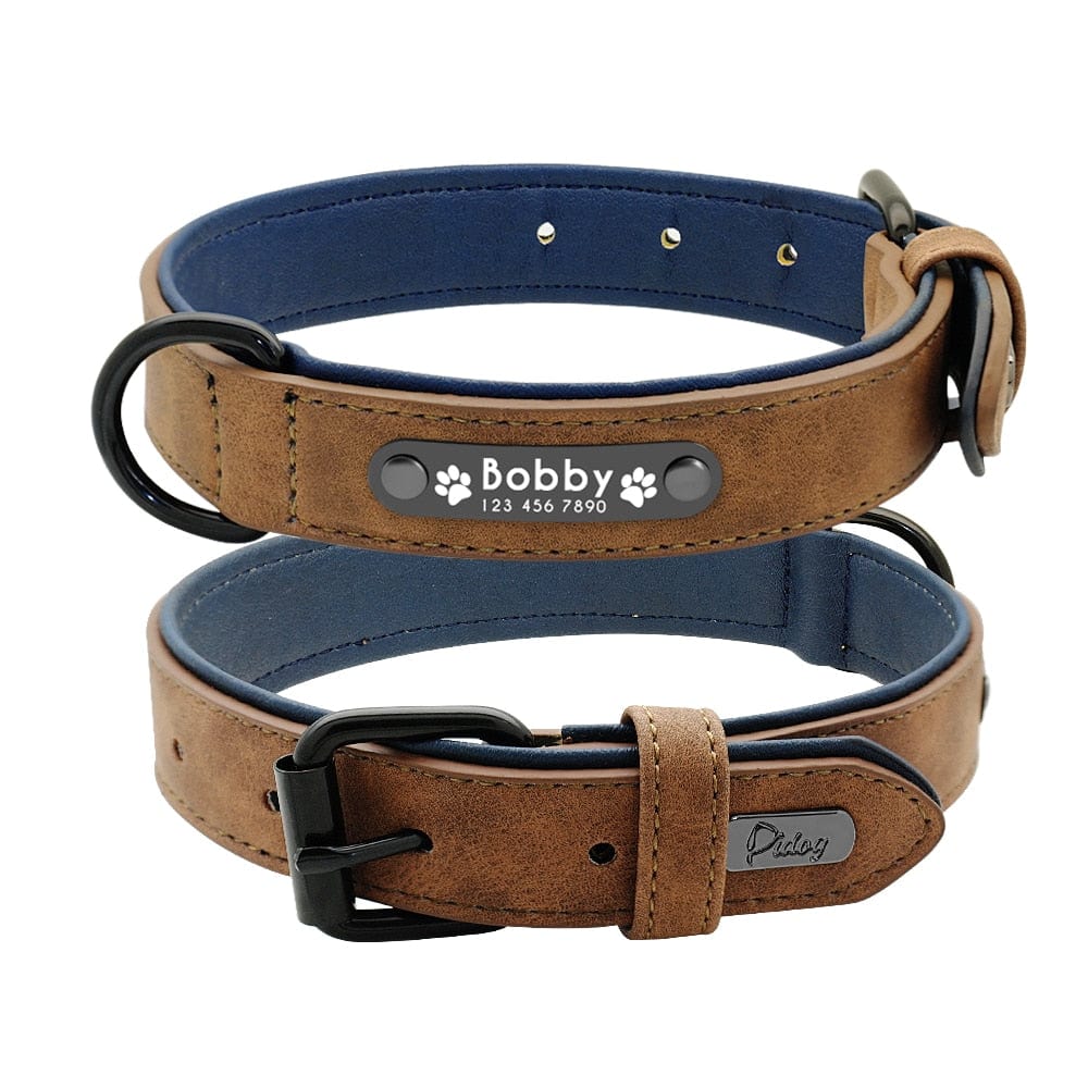 Leather Dog Collar Leash Set Personalized Customized Dogs Collars 2 Layer Leather Dog Leash For Small Medium Large Dogs Pitbull - Wowza