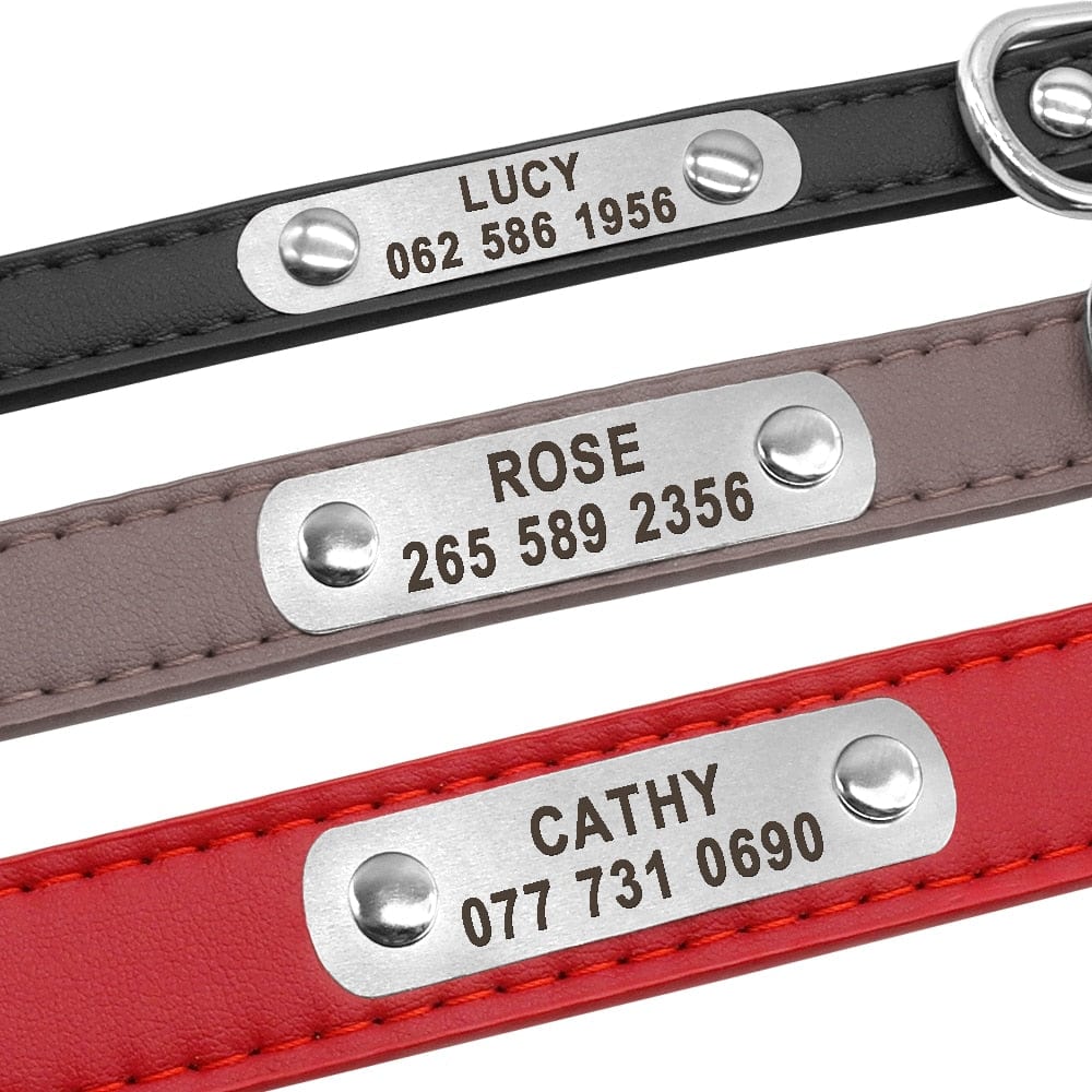 Large Durable Personalized Dog Collar PU Leather Padded Pet ID Collars Customized for Small Medium Large Dogs Cat 4 Size - Wowza