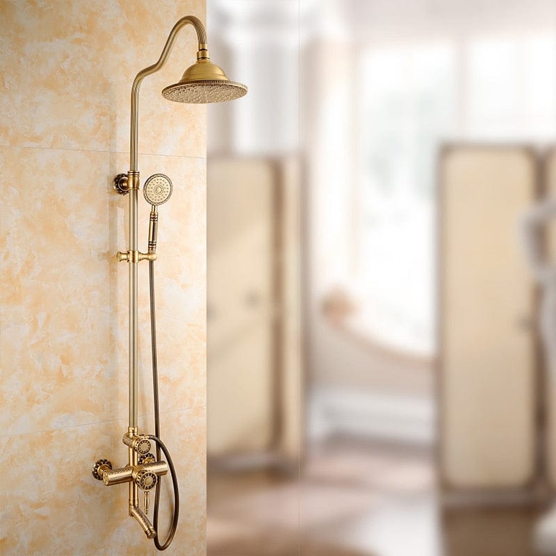Shower Faucets Antique Bathroom Shower Set Bath Rain Shower Wall Mounted Hand Held Brass Shower Head Chuveiro Do Banheiro  9712
