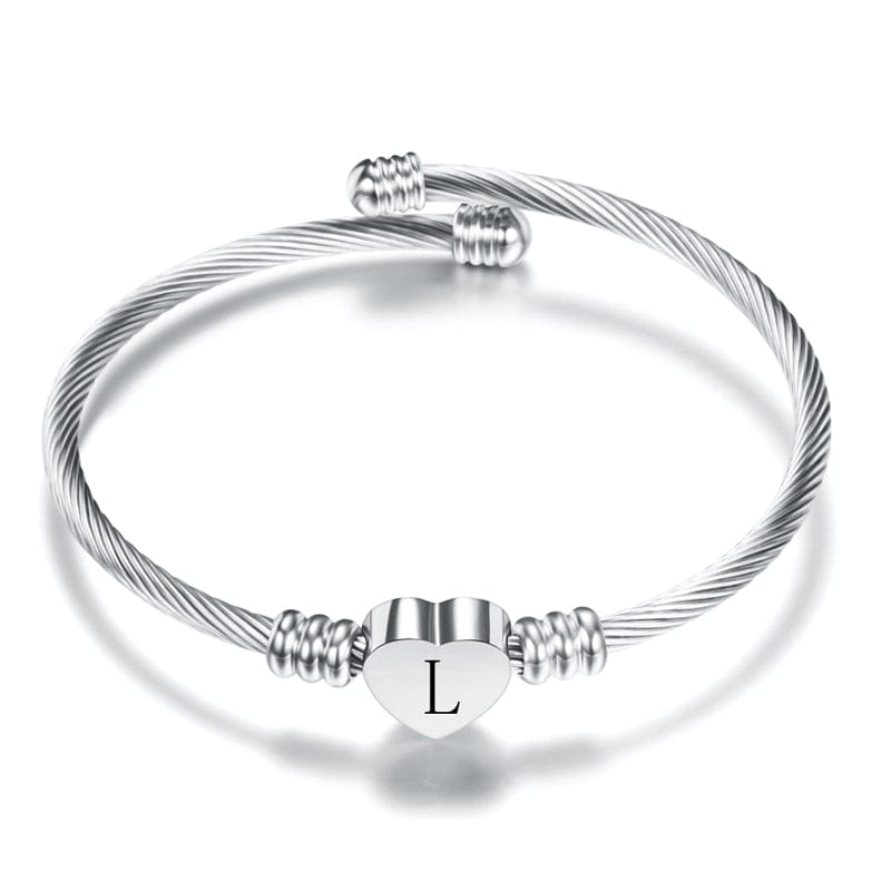 Fashion Heart Charm Bangle With Initial Alphabet Letter Engrave High Quality Women Jewelry Cuff Bangles For Party Gift