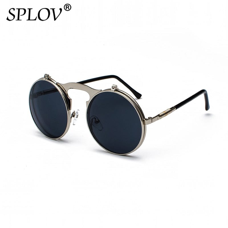 SPLOV Vintage Steampunk Flip Sunglasses Retro Round Metal Frame Sun Glasses for Men Women Brand Designer Circle Glasses Oculos