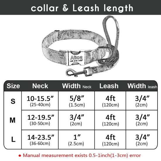 Dog Collar Personalized Nylon Dog Collar and Leash Pet Nameplate ID Collars Printed Puppy Leash For Small Medium Large Dogs Pug - Wowza