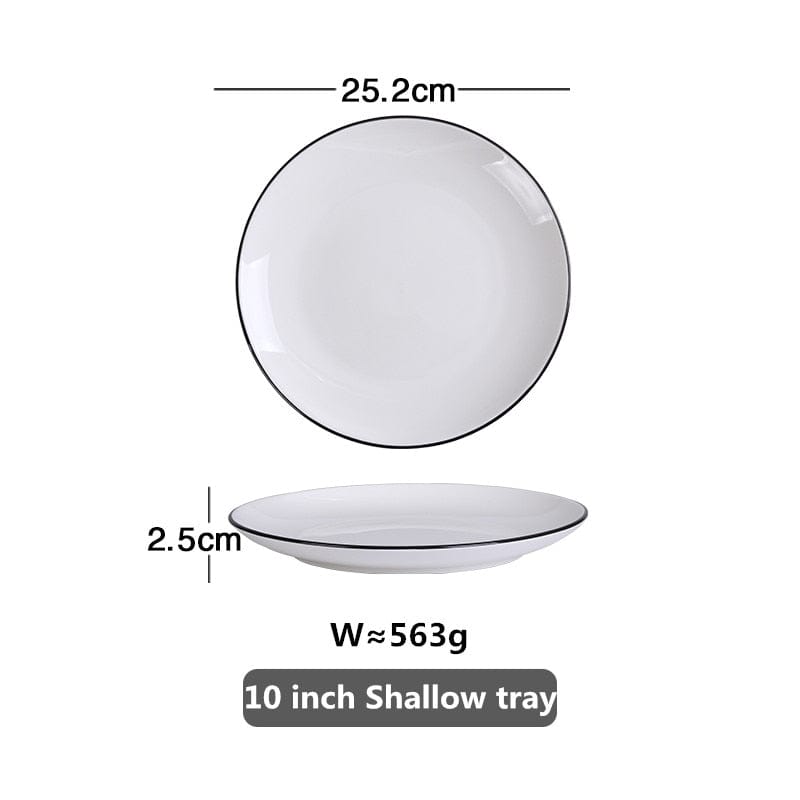 White With Black Edge Dinner Plate Ceramic Kitchen Tray Food Dishes Rice Salad Noodles Bowl Soup Kitchen Cook Tool 1pcs Sale - Wowza