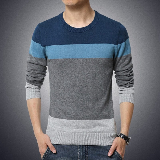 Casual Men's Sweater O-Neck Striped Slim Fit Knittwear 2023 Autumn Mens Sweaters Pullovers Pullover Men Pull Homme M-4XL
