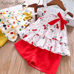 Humor Bear Girls Clothes Suit  Brand NEW Summer Toddler Girl Clothes Dot Bow Vest T-shirt Tops+Shorts Pants 2Pcs Set