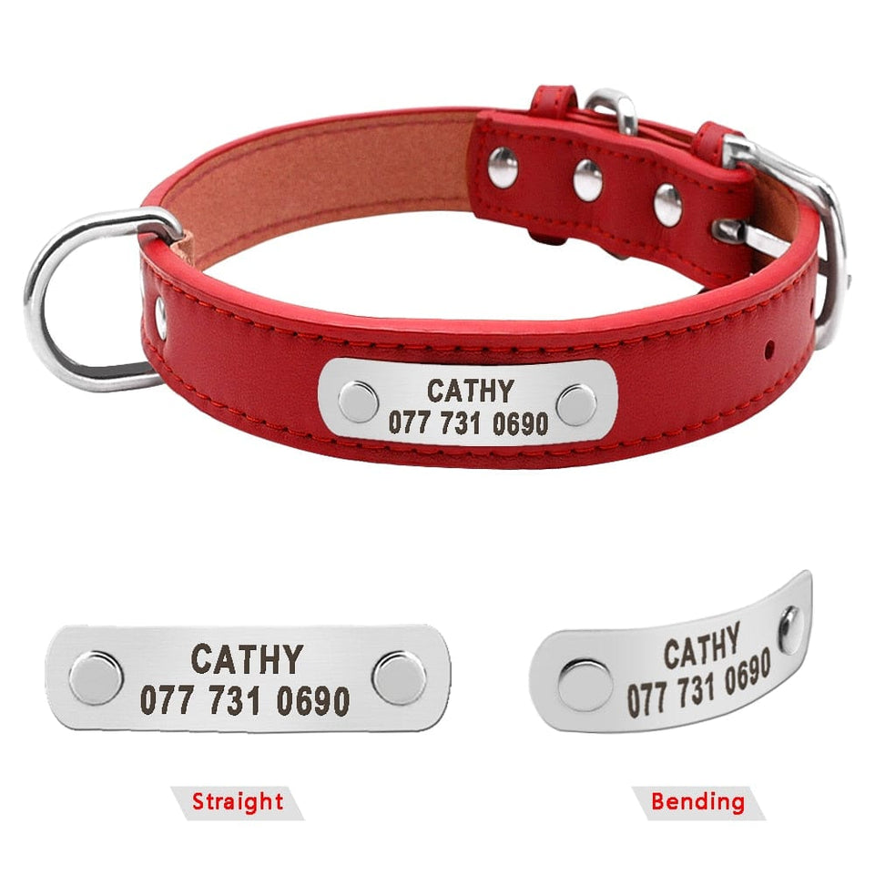 Large Durable Personalized Dog Collar PU Leather Padded Pet ID Collars Customized for Small Medium Large Dogs Cat 4 Size - Wowza