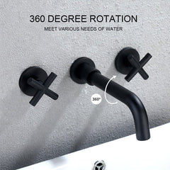 Taps Top Fashion New Arrival Wall Sink Basin Mixer Tap Set Bathroom Spout Faucet With Double Lever In Matt Black/Polished Gold