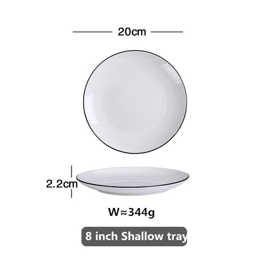 White With Black Edge Dinner Plate Ceramic Kitchen Tray Food Dishes Rice Salad Noodles Bowl Soup Kitchen Cook Tool 1pcs Sale - Wowza