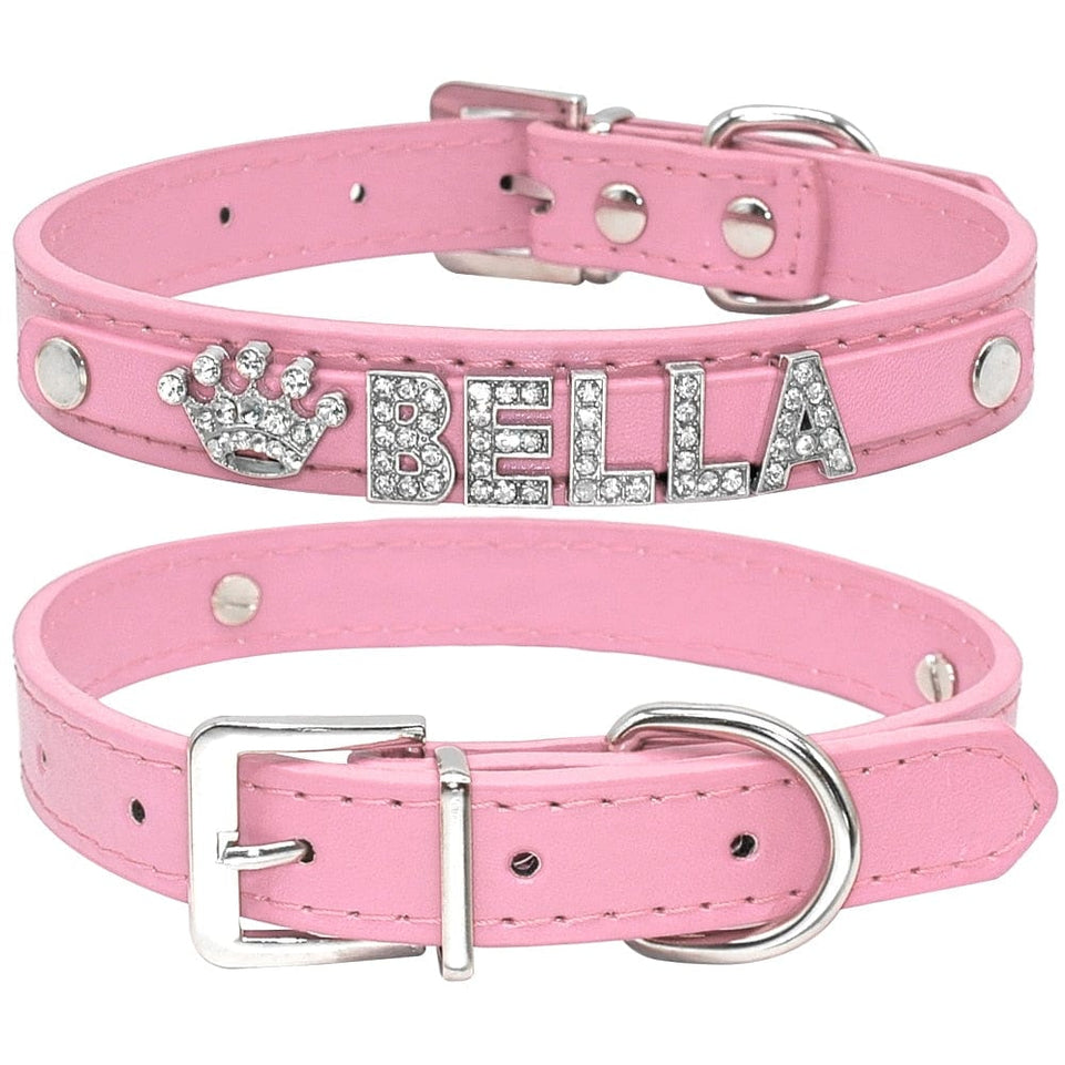 Bling Rhinestone Puppy Dog Collars Personalized Small Dogs Chihuahua Collar Custom Necklace Free Name Charms Pet Accessories - Wowza