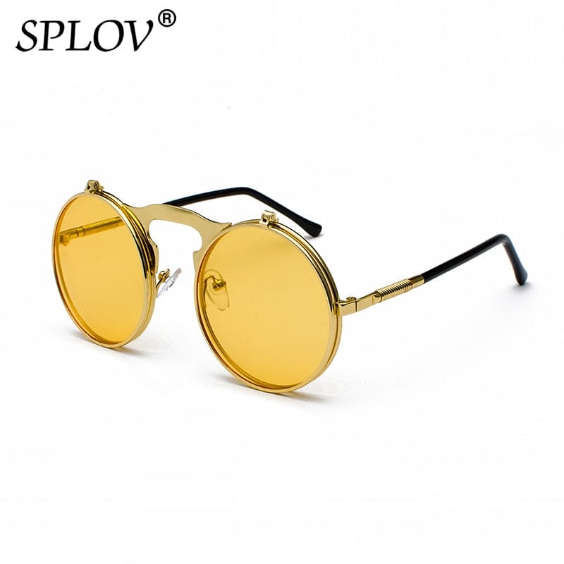 SPLOV Vintage Steampunk Flip Sunglasses Retro Round Metal Frame Sun Glasses for Men Women Brand Designer Circle Glasses Oculos