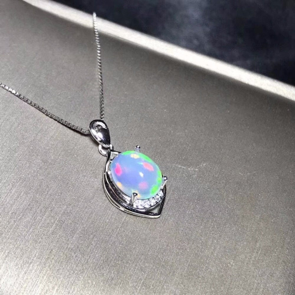 Natural Opal Necklace, Australian mining area, color changing and colorful, 925 silver
