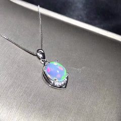 Natural Opal Necklace, Australian mining area, color changing and colorful, 925 silver