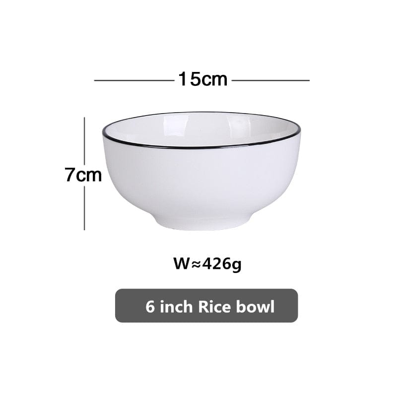 White With Black Edge Dinner Plate Ceramic Kitchen Tray Food Dishes Rice Salad Noodles Bowl Soup Kitchen Cook Tool 1pcs Sale - Wowza