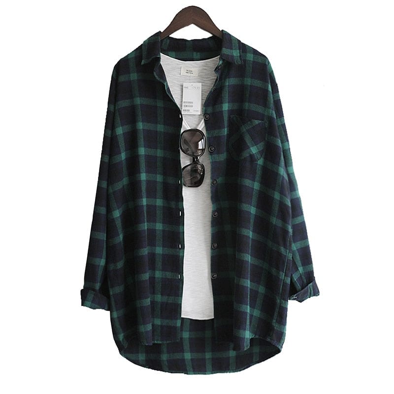 Women Blouse Shirt Loose Casual Plaid Shirts Long Sleeve Large Size Tops Womens Blouses Red Green 2021