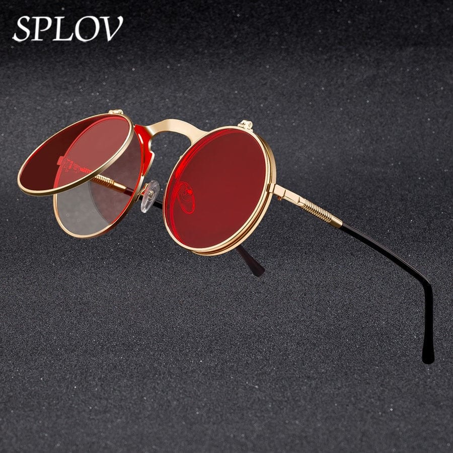 SPLOV Vintage Steampunk Flip Sunglasses Retro Round Metal Frame Sun Glasses for Men Women Brand Designer Circle Glasses Oculos