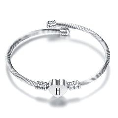 Fashion Heart Charm Bangle With Initial Alphabet Letter Engrave High Quality Women Jewelry Cuff Bangles For Party Gift