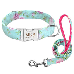 Dog Collar Personalized Nylon Dog Collar and Leash Pet Nameplate ID Collars Printed Puppy Leash For Small Medium Large Dogs Pug - Wowza