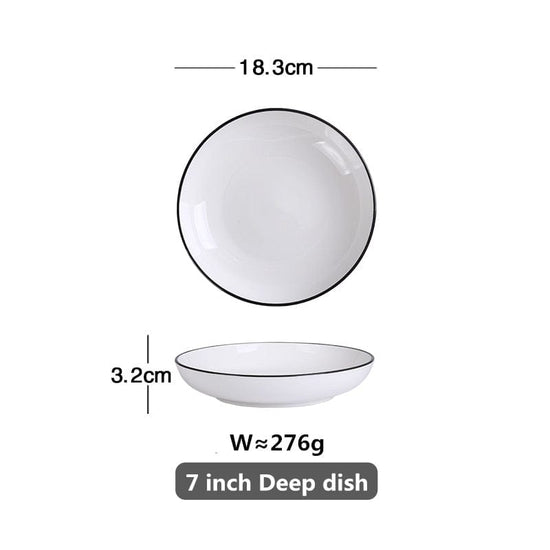 White With Black Edge Dinner Plate Ceramic Kitchen Tray Food Dishes Rice Salad Noodles Bowl Soup Kitchen Cook Tool 1pcs Sale - Wowza