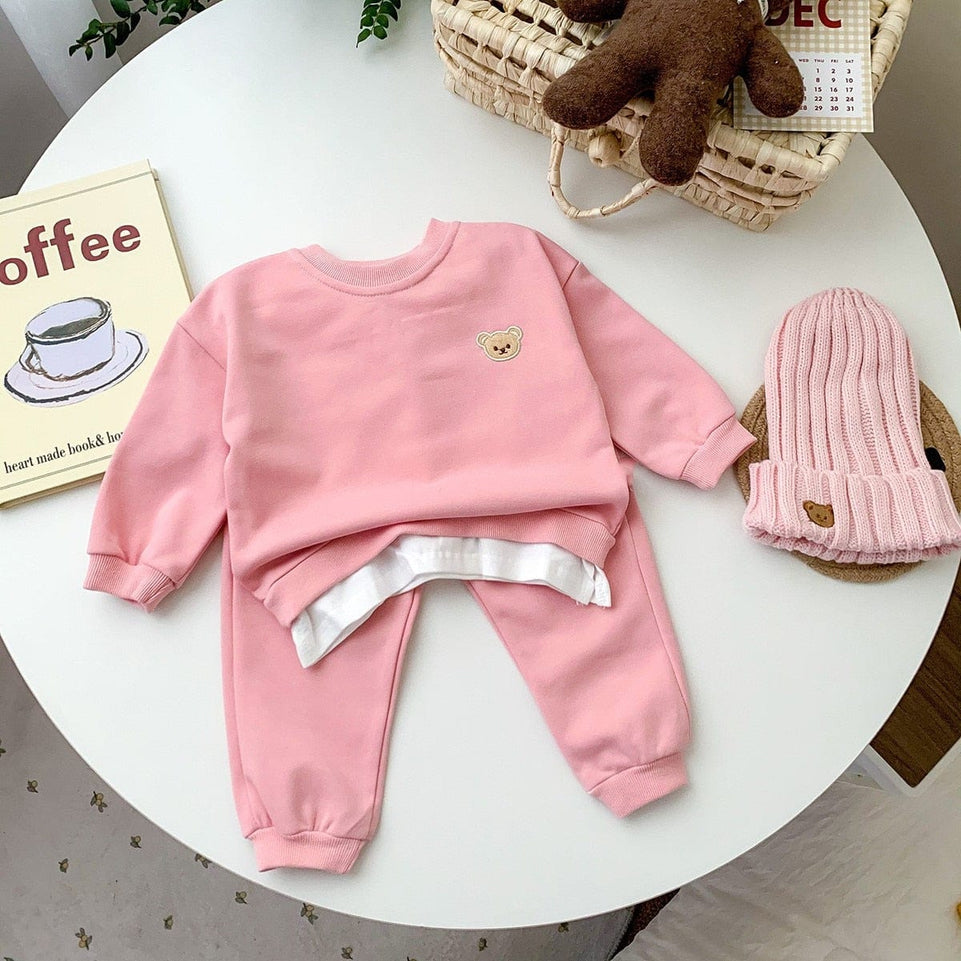 Toddler Outfits Baby Boy Tracksuit Cute Bear Head Embroidery Sweatshirt And Pants 2pcs Sport Suit Fashion Kids Girls Clothes Set