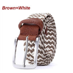 Belt Elastic For Men Leather Top Tip Male Military Tactical Strap Canvas Stretch Braided Waist Belts 1-3/8" Wide