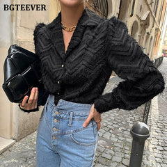 BGTEEVER Elegant Notched Collar Women Tassels Shirts Blouses 2021 Spring New Single-breasted Female Workwear Shirts Tops Blusas