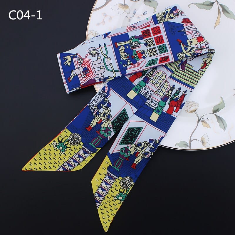 Silk Scarf For Women Letter chain Printed Handle Bag Ribbons Brand Fashion Head Scarf Small Long Skinny Scarves