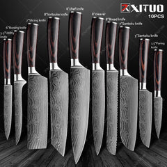 XITUO Chef Bread Eviscerate Sliced Fruit Chinese Japanese Kitchen Knife Sharp Utility santoku Complete Damascus Pattern Cooking - Wowza