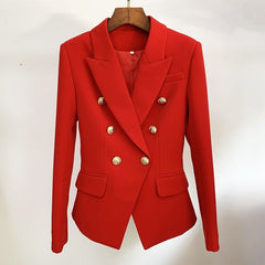 Real Red Women Blazers 2021 New Formal Female Jacket Classic Gold Double Breasted Button White Black Blazer Women High Quality