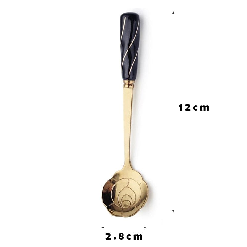 Stainless Steel Dessert Spoon Ceramic Long Handle Icecream Spoon Teaspoon Gold Coffee Cake Fruit Milk Spoon Kitchen Tableware - Wowza