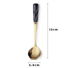 Stainless Steel Dessert Spoon Ceramic Long Handle Icecream Spoon Teaspoon Gold Coffee Cake Fruit Milk Spoon Kitchen Tableware - Wowza