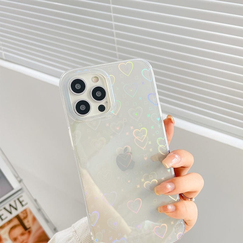 Fashion Gradient Laser Love Heart Pattern Clear Phone Case For iPhone 11 13 12 Pro Max X XS XR 7 8 Plus SE 2020 Shockproof Back