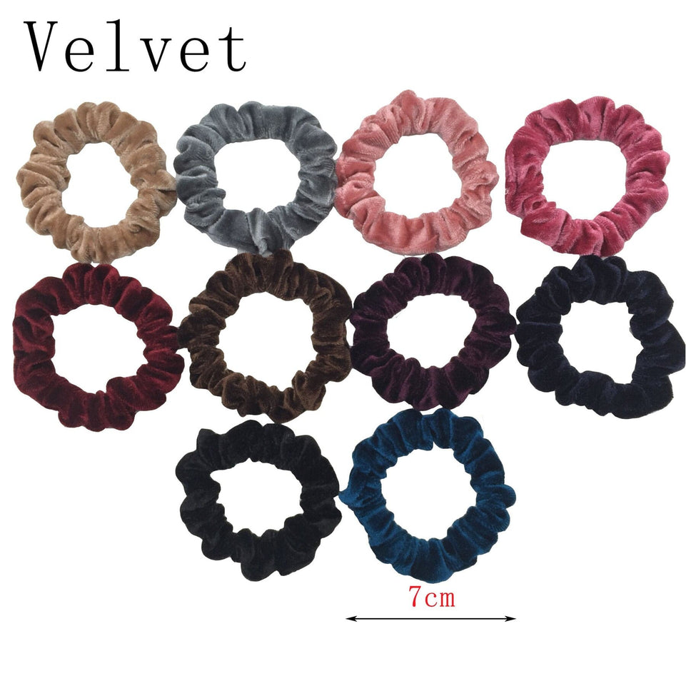 Scrunchies Set Hair Accessories Velvet Chiffon ties band Sequins organza Ponytail Holder Headwear No Crease Leopard Solid  10pcs