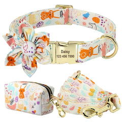 Floral Persoalized Dog Collar Fashion Printed Custom Nylon Dog Collars With Free Engraved Nameplate For Small Medium Large Dogs