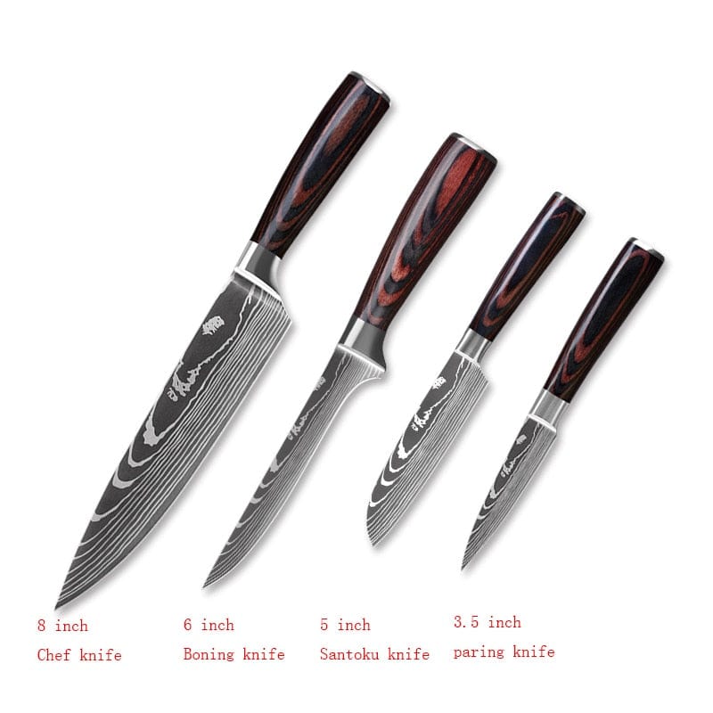 3/4/5/6/8/9Pcs/set Stainless Steel Damascus Pattern Chef Knives Set Kitchen Knife Set Butcher Boning Knife Vegetable Knives - Wowza