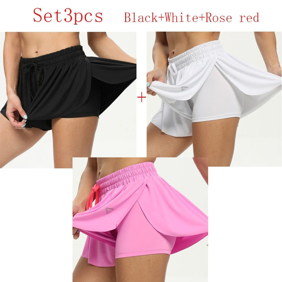 Women's High Waist Stretch Athletic Workout Active Fitness Elastic Shorts 2 In 1 Running Double Sports Gym Shorts Leggings