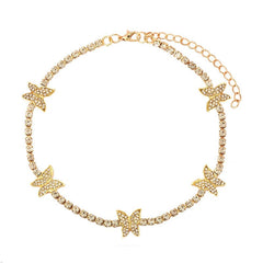 Trendy Cute Iced Out Butterfly Choker Necklaces For Women Men Gold Silver Color Tennis Chain Animals Pendant Rhinestone Jewelry