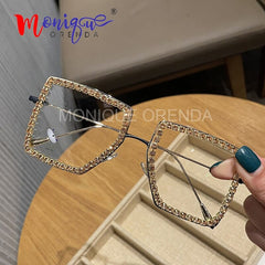 Myopia Hyperopia Women Sunglasses Vintage clear lens glasses ladies luxury rhinestone eyeglasses men optical Shades