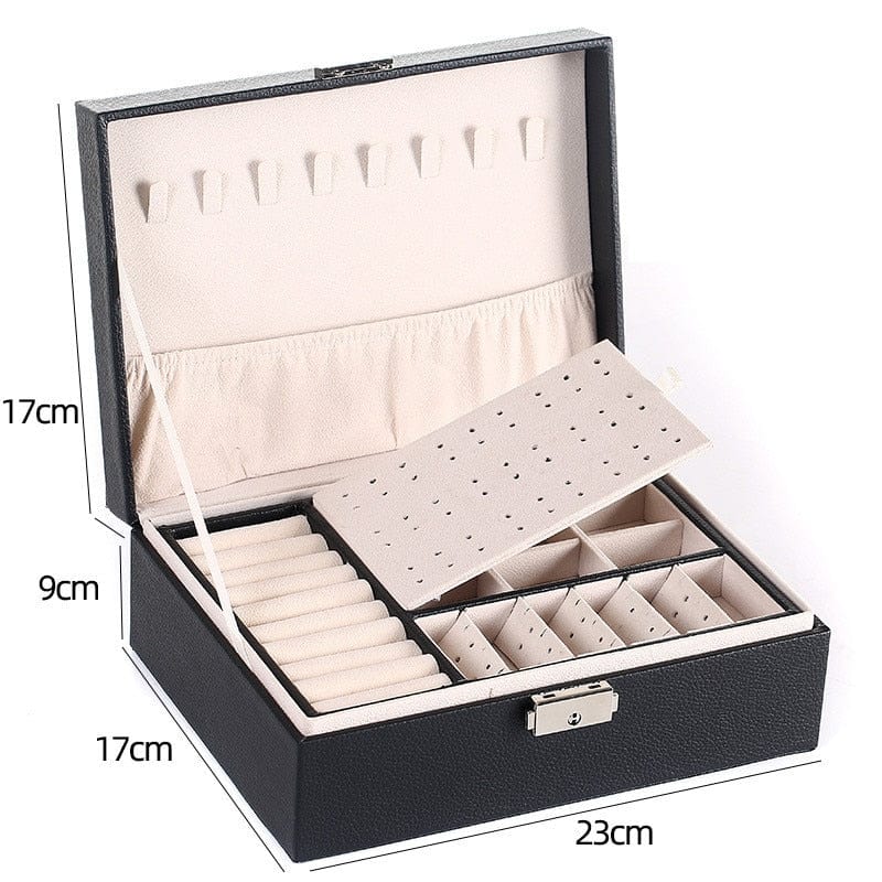 New Double-Layer Leather Jewelry Box Ear Stud Earrings Ornament Storage Holder Multi-Function Large Jewelry Packaging Display