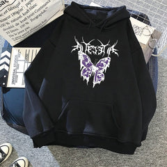 Winter Gothic Style Hoodie Ladies Sweatshirt Harajuku Butterfly Print Hooded Aesthetic Hoodie Spring Ladies Hoodie Streetwear