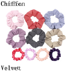 Scrunchies Set Hair Accessories Velvet Chiffon ties band Sequins organza Ponytail Holder Headwear No Crease Leopard Solid  10pcs