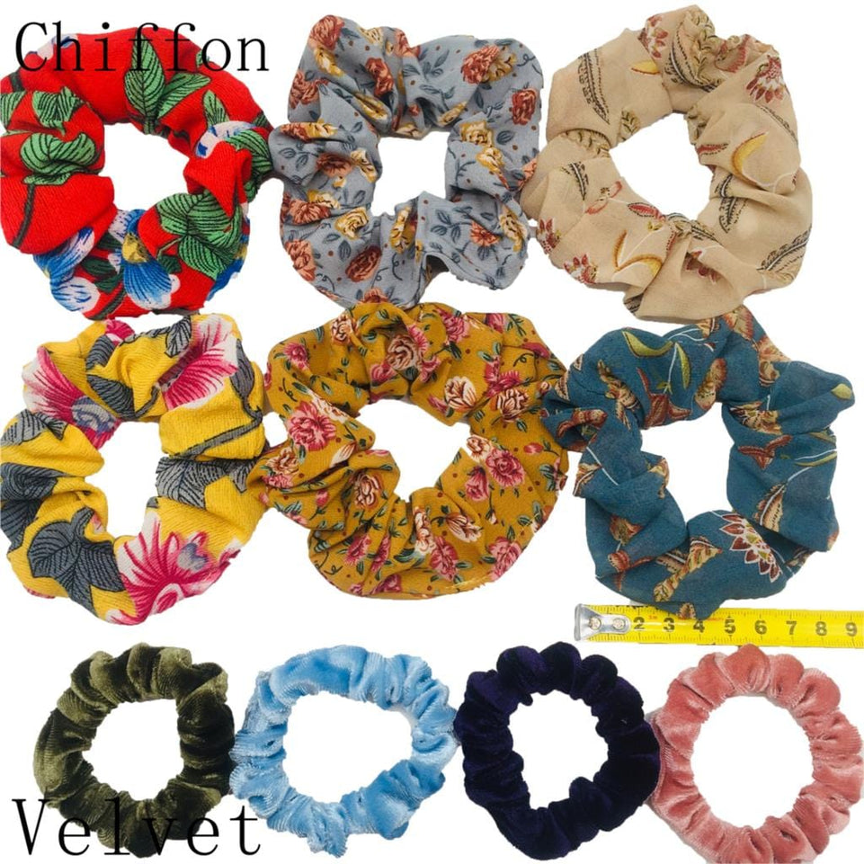 Scrunchies Set Hair Accessories Velvet Chiffon ties band Sequins organza Ponytail Holder Headwear No Crease Leopard Solid  10pcs