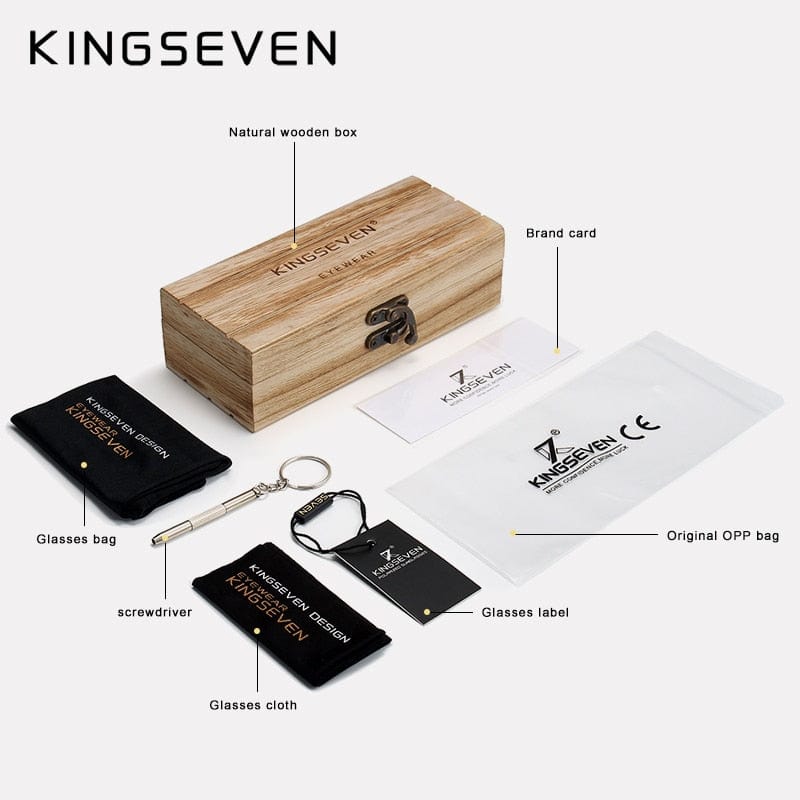 KINGSEVEN Brand 2022 Fashion Handmade Natural Wooden Sunglasses For Men Women Polarized Sun Glasses UV400 Mirror Male Eyewear