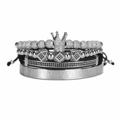 4pcs/set Luxury Stainless Steel Beads Royal King Crown Men Bracelet CZ Roman Bracelets & Bangles Keep Color Rock Punk Jewellery