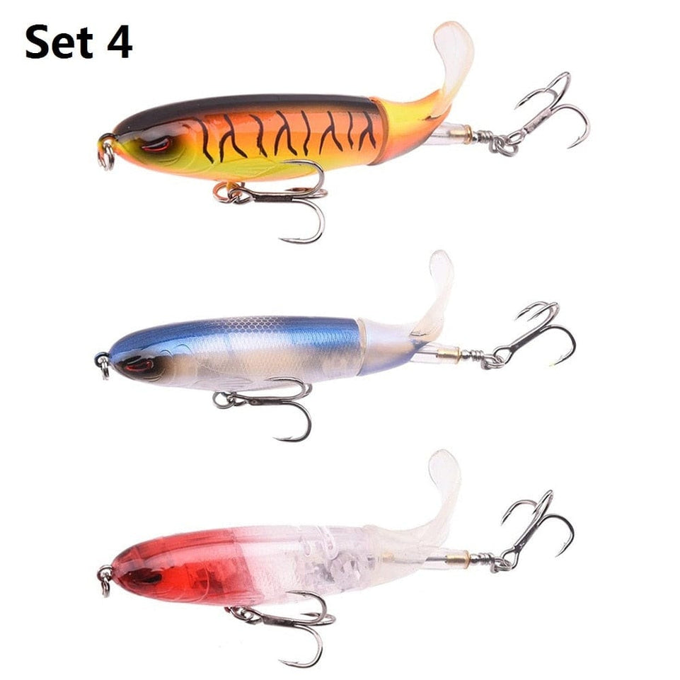 3pcs/lot Whopper Plopper 100mm 13g Floating Popper Fishing Lure pencil Artificial Hard Bait Wobbler Rotating Tail Fishing Tackle