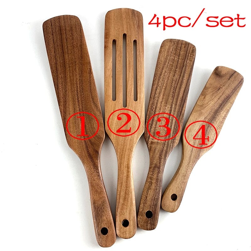 7pcs/set Teak Natural Wood Tableware Spoon Ladle Turner Rice Colander Soup Skimmer Cooking Spoon Scoop Kitchen Reusable Tool Kit - Wowza